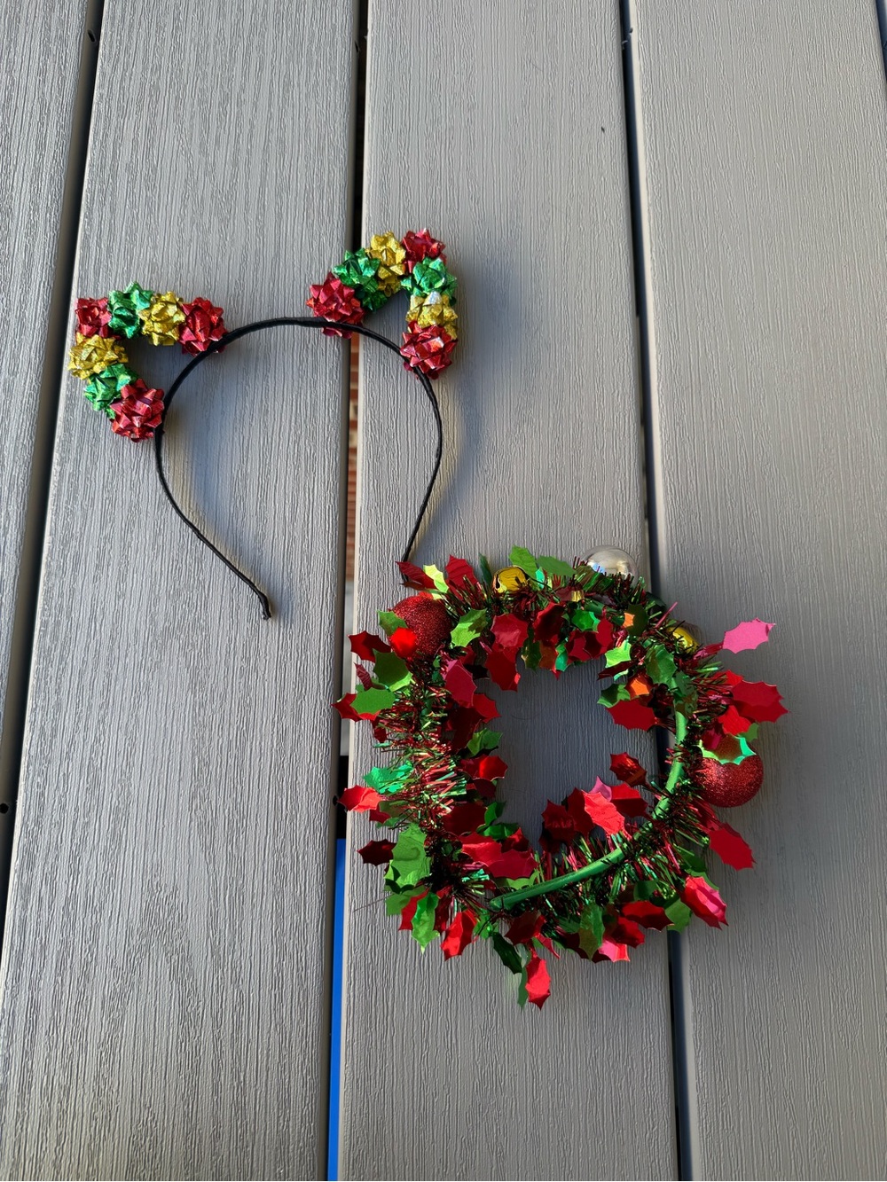 Christmas Holiday Headband Lot Cat Ears Wreath Tinsel Ornaments Set of 2